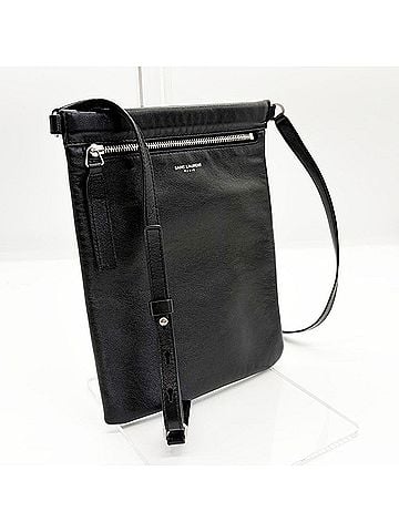 Yves Saint Laurent Yves Saint Laurent Saint Laurent Paris Flat Leather Crossbody Bag, Black, 581697 1GE0E 1000 SAINT LAURENT PARIS (view 2)