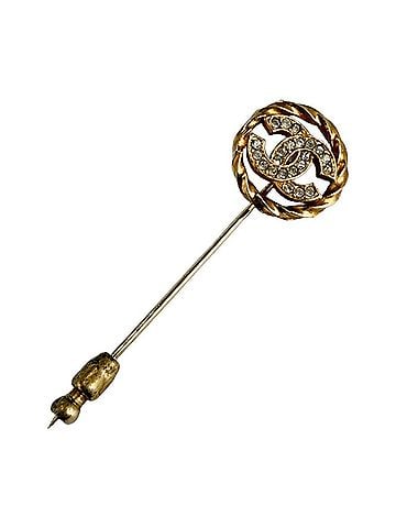 Chanel Chanel pin brooch with rhinestones and Coco Mark, gold, for women. (view 1)
