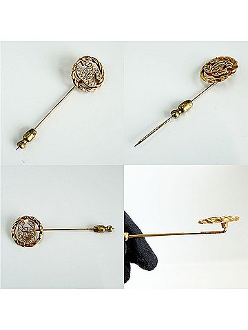Chanel Chanel pin brooch with rhinestones and Coco Mark, gold, for women. (view 2)