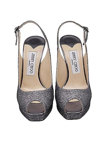 Jimmy Choo Jimmy Choo Slingback Peep toe Pumps in Silver Glitter (view 2)
