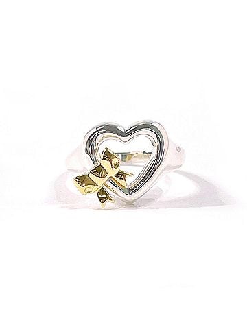 Tiffany & Co. TIFFANY&amp;Co. Tiffany Heart Ribbon Ring, Sterling Silver 925/18K Yellow Gold, Silver, Women's (view 1)