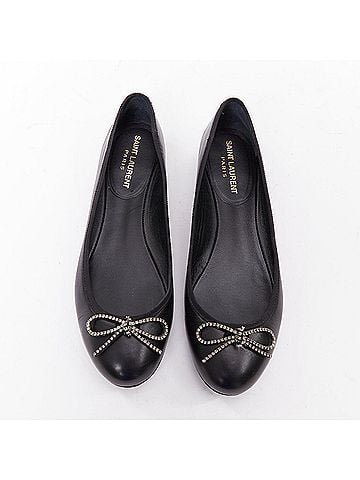 Saint Laurent Saint Laurent Leather Crystal Bow Ballet Flats (view 1)