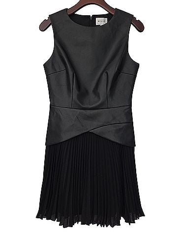 Milly Haddy Vegan Leather Pleated Combo Mini Cocktail Dress (view 1)