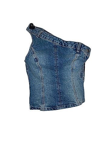 Zara TRF Asymmetric Denim Top Sleeveless T-Shirt (view 1)