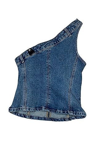 Zara TRF Asymmetric Denim Top Sleeveless T-Shirt (view 2)