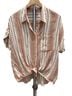 En Creme 100% Rayon Stripes Ivory Orange Short Sleeve Button-Down Shirt Size M - photo 1
