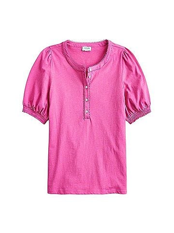 J.Crew Smocked Henley Knit Top Short Sleeve T-Shirt (view 1)