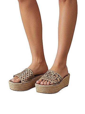 Tory Burch Thatched Perforated Cutout Espadrille Wedge Wedges (view 1)