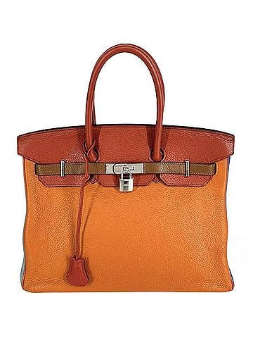 Hermès Hermes Birkin 35 Arlequin handbag for women, inner stitching, genuine leather, A4 size compatible, HERMES ?P stamp, orange/gray, silver hardware, 2012 model. (view 1)