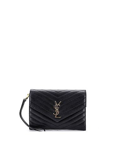 Saint Laurent Classic Monogram Envelope Wristlet Clutch Matelasse Chevron Leather (view 1)