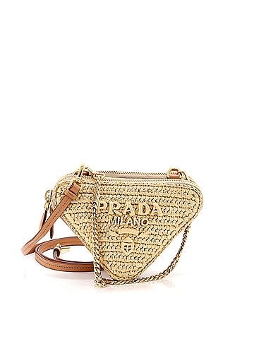 Prada Triangle Logo Zip Around Shoulder Bag Raffia and Leather Mini (view 1)