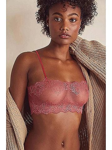 ONLY HEARTS Women's So Fine Lace Crop Cami in Guava (view 2)