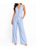 Elan Solid Blue Button Front Linen Blend Vest in Light Blue Size M - photo 2