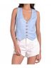 Elan Solid Blue Button Front Linen Blend Vest in Light Blue Size S - photo 4