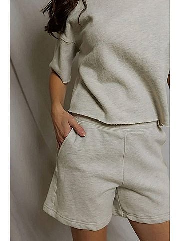 perfectwhitetee Bari French Terry Sweatshort in Oatmeal (view 2)