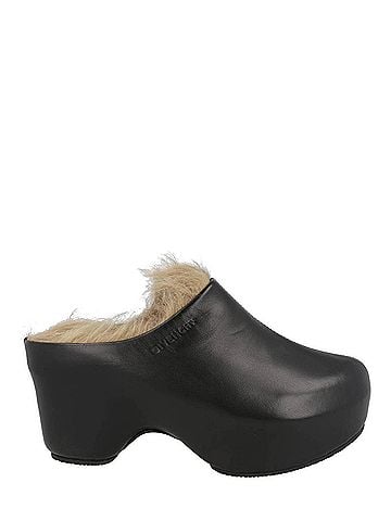 Givenchy Women's Leather And Faux Fur Platform G Clogs in Black (view 1)