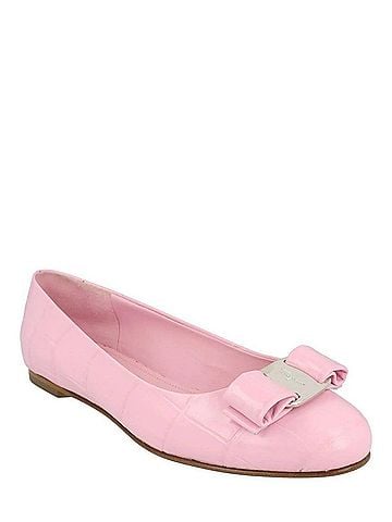 Salvatore Ferragamo Women's Varina Croco Embossed Ballerina Flats in Bubble Gum (view 2)