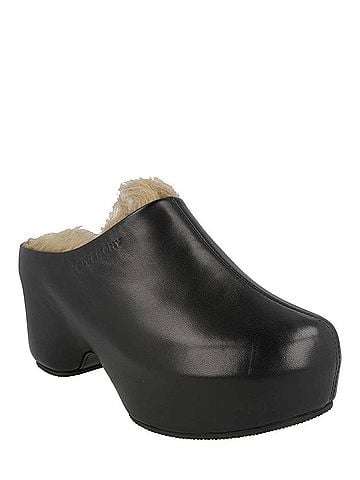 Givenchy Women's Leather And Faux Fur Platform G Clogs in Black (view 2)