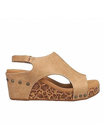 Corkys Women's Carley Leopard Print Slingback Wedge in Beige (view 1)