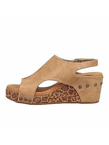 Corkys Women's Carley Leopard Print Slingback Wedge in Beige (view 2)