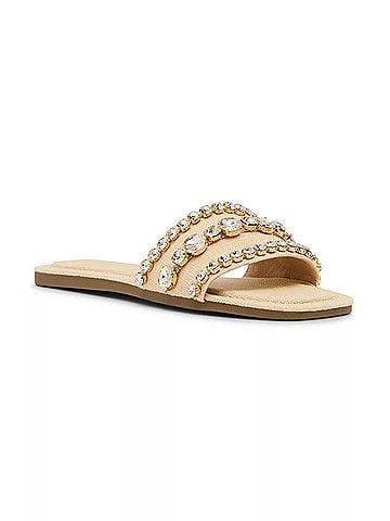 Steve Madden Women's Toast Jeweled Slide Sandals in Cream (view 2)