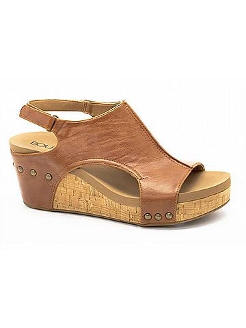 Corkys Women's Whiskey Smooth Carley Wedge Sandals in Brown (view 1)