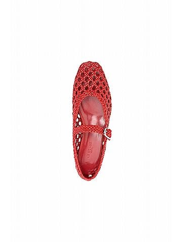 Le Monde Beryl Women's Mary Jane Woven Leather Flats in Red (view 2)
