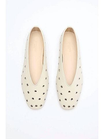 Le Monde Beryl Women's Regency Eyelet Studded Leather Slipper in Ecru (view 2)