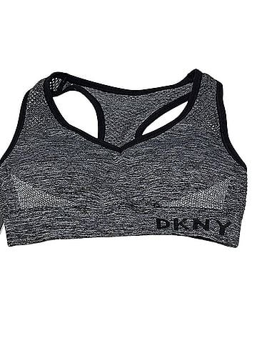 DKNY Women's Medium Impact Seamless Mesh-Back Sports Bra in Heather/Black (view 1)
