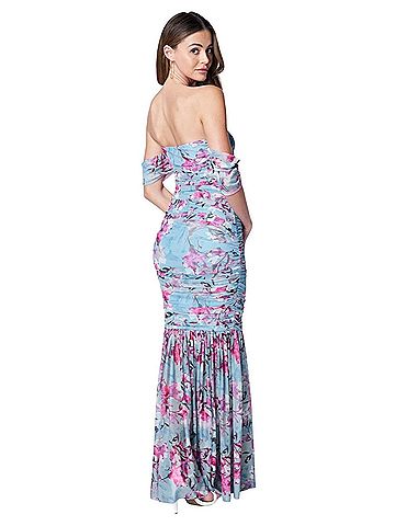 Bebe off the shoulder mesh gown Cocktail Dress (view 2)