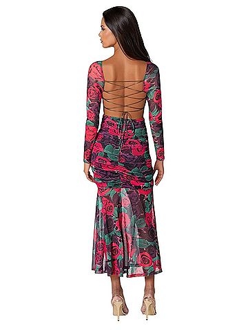 Bebe Mesh Open Back Midi Dress Cocktail Dress (view 2)