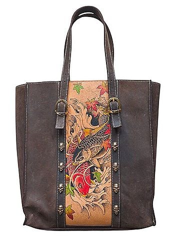 Prison Art Hand-Tattooed Leather Tote Tote (view 1)