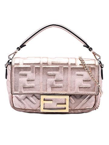 Fendi Mini Zucca Embossed Metallic Leather Baguette Satchel (view 1)