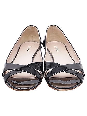 Miu Miu Miu Miu Open-Toe Ballet Flats in Black Patent Leather (view 2)