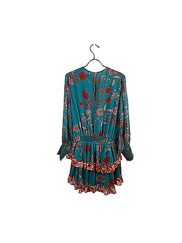 MISA Los Angeles Camila Teal Floral Paisley Tiered Mini Casual Dress (view 2)
