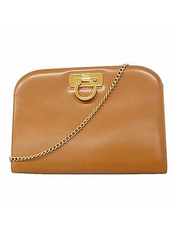 Salvatore Ferragamo Salvatore Ferragamo Gancini Leather Shoulder Bag, Brown, Women's (view 1)
