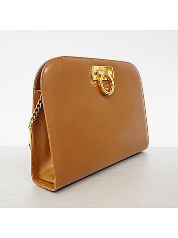Salvatore Ferragamo Salvatore Ferragamo Gancini Leather Shoulder Bag, Brown, Women's (view 2)