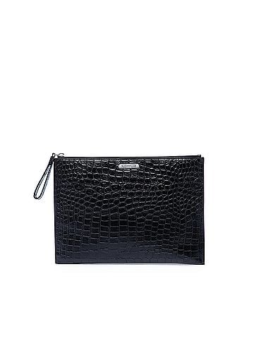 Saint Laurent Croc Embossed Leather Clutch (view 1)