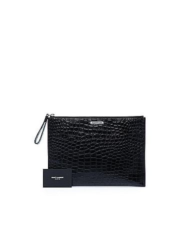 Saint Laurent Croc Embossed Leather Clutch (view 2)