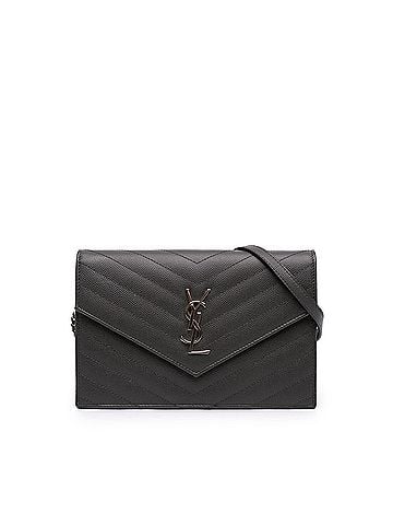 Saint Laurent Grain De Poudre Chevron Cassandre Envelope Chain Wallet (view 1)