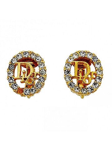 Christian Dior Christian Dior Earrings, GP Plated Rhinestone Gold, Women's (view 1)