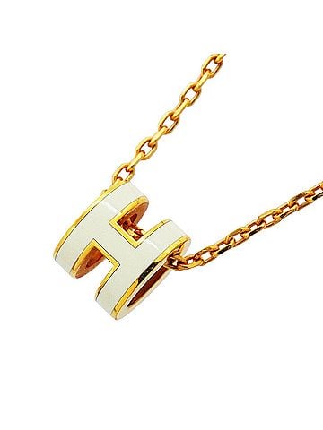 Hermès Hermes Mini Pop H Necklace, GP Plated, Gold, White, Women's, OP012307 (view 1)