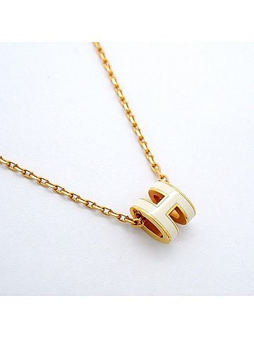 Hermès Hermes Mini Pop H Necklace, GP Plated, Gold, White, Women's, OP012307 (view 2)
