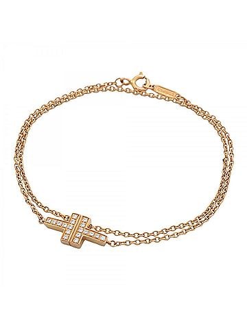 Tiffany & Co. Tiffany &amp; Co. T TWO Double Chain Bracelet, 18K Pink Gold, Diamond, Women's, OP011381 (view 1)