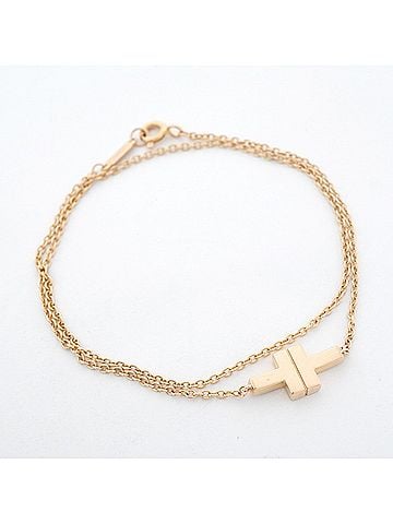Tiffany & Co. Tiffany &amp; Co. T TWO Double Chain Bracelet, 18K Pink Gold, Diamond, Women's, OP011381 (view 2)
