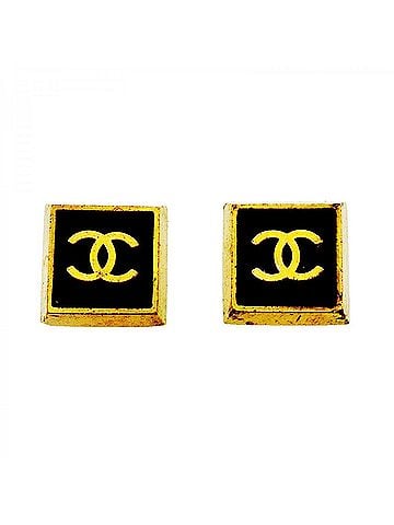 Chanel Chanel earrings, Coco Mark, GP plated, gold, black, women's. (view 1)