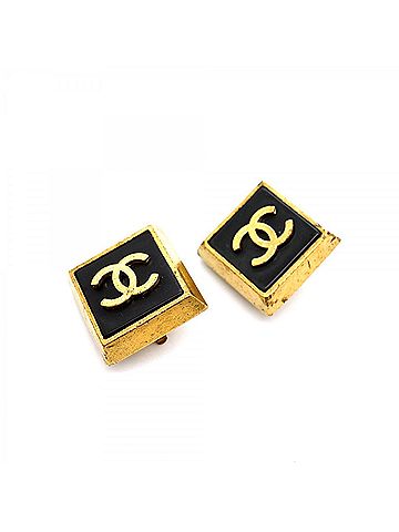 Chanel Chanel earrings, Coco Mark, GP plated, gold, black, women's. (view 2)