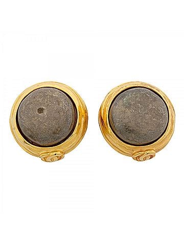 Chanel Chanel Earrings, Coco Mark, GP Plated, Gold, Gray, Women's (view 1)