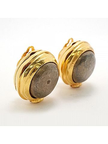 Chanel Chanel Earrings, Coco Mark, GP Plated, Gold, Gray, Women's (view 2)