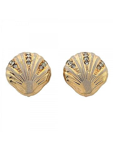Christian Dior Christian Dior Earrings, Shell Motif, GP Plated, Rhinestone, Gold, Women's (view 1)